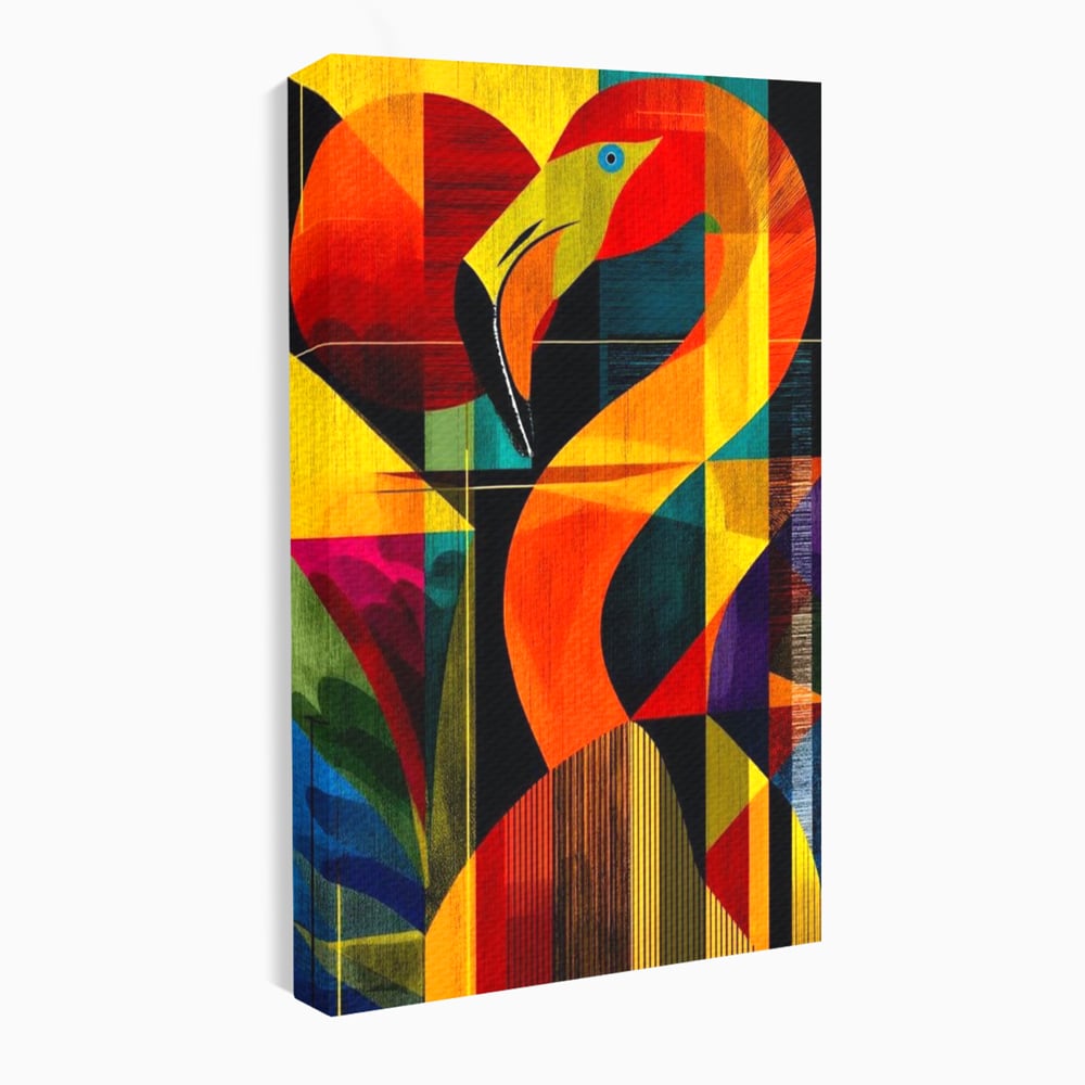 Tablou canvas cu tablou canvas cu flamingo geometric, fara rama, pe sasiu de lemn